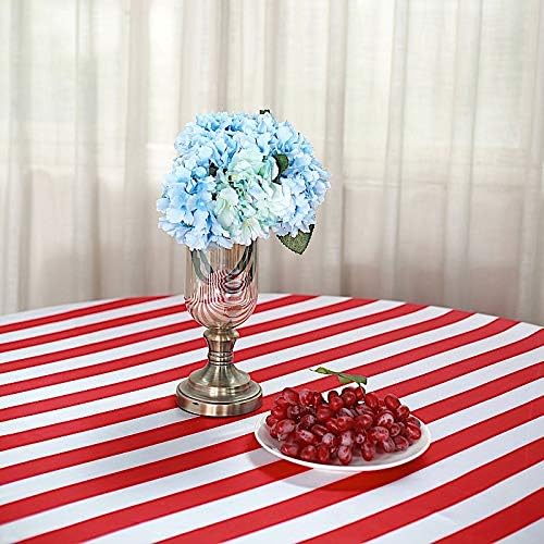 Miniatura 6 de BalsaCircle - Mantel redondo de satén con rayas rojas y blancas de 120 pulgadas, suministros de ropa de cama de cocina para fiestas de boda, catering