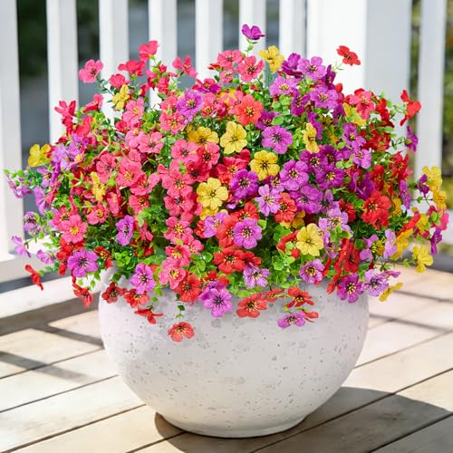 Hrobek Fake Flowers for Outdoors Faux Plants Outside Indoor UV Resistant Realistic Silk Artificial Daisy for Home Patio Garden Back Yard Front Porch Decor Spring Summer(12 Bunches 4 Multi Colors)