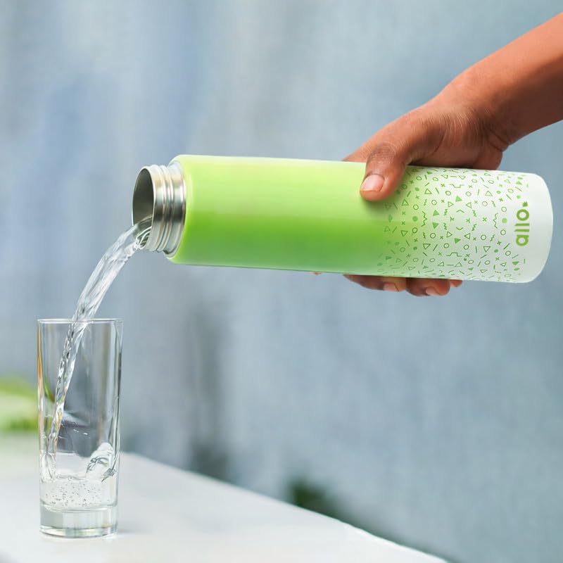 Image of Allo Stainless Steel Water Bottle For Adults, Kids 850ml Water Bottles For School, Office, Sports, Gym 850ml Water Bottle For Men And Women, Pack Of 2| Leak Proof, Bpa Free, Green White, Yellow White