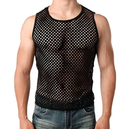 TUONYIS Débardeur en Résille pour Hommes Débardeur Transparent Homme Sexy Debardeur sans Manches Débardeur en Résille Mesh Chemise de Sport Respirante...