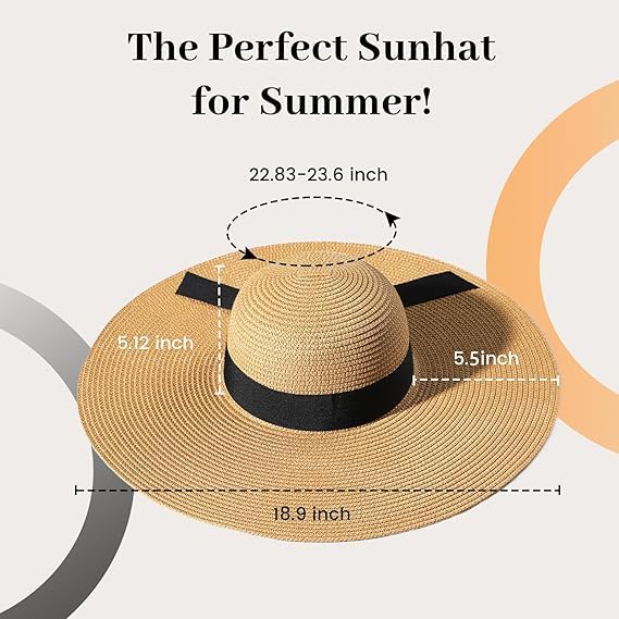 Image of Sun Beach Hats for Women,Wide Brim Straw Hats Womens with Chin Strap, Foldable Woven Sun Hat UV Protection