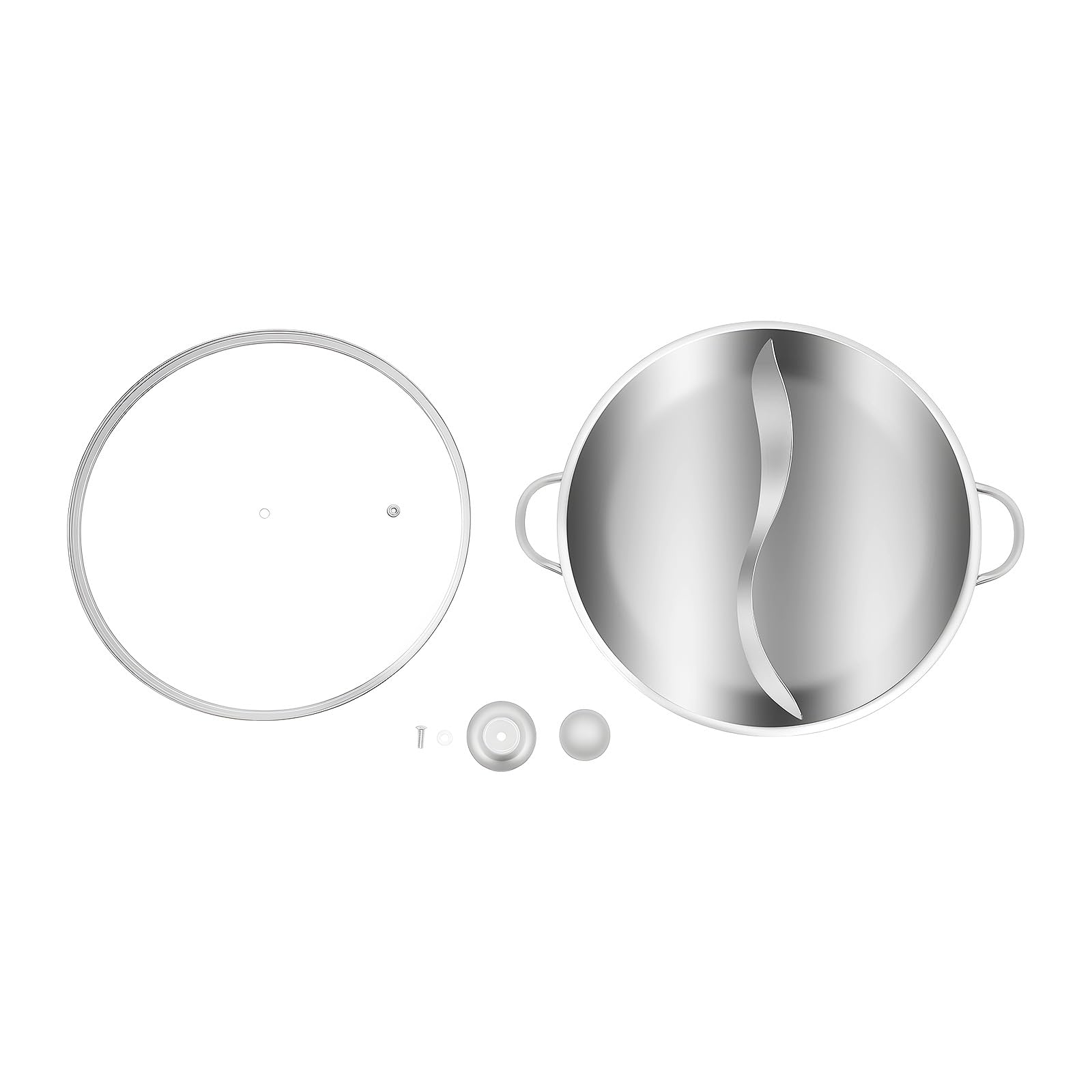 Olla de acero inoxidable, 34 cm, fondue china, acero inoxidable, doble shabu shabu con tapa, para cocinas de inducción, cocinas de gas, cocinas eléctricas, 2 cámaras