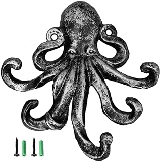 JJ PRIME - Octopus Key Holder for Wall | Animal Decor Key Hooks for Wall | Key Hooks Wall Mounted | Octopus Ornament Key Hook for Entryway, Hallway, Office (Silver)