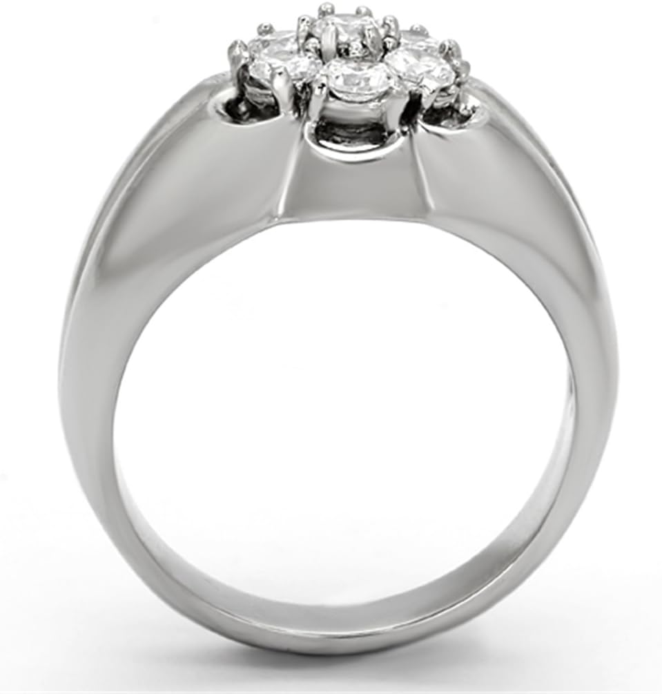 Men's Stainless Steel Round Clear Cubic Zirconia Cluster Ring