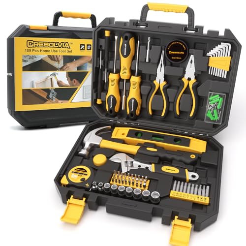 CRESOLVIA Tool Kit Set 109 Pieces Home Repair DIY Toolbox Sets General Household Hand Small Tool Kits for Home Complete Basic for Homeowner