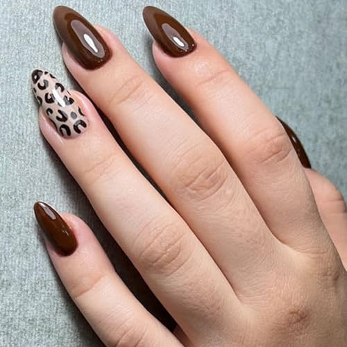 WUHCIM Medium Almond Press on Nails - Cute Star False Nails Striped Fake Nails Press ons with Y2K Style Design, Full Cover Glue on Nails for Women Manicure 24Pcs