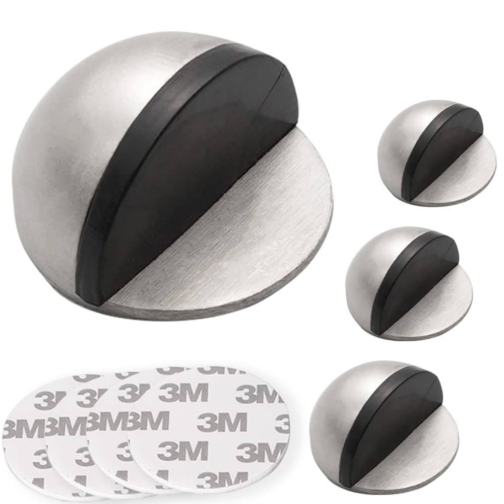 2pcs Self-adhesive Door Stoppers Robust Stainless Steel Rubber Stoppers