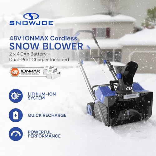 Snow Joe 48V Cordless Snow Blower Kit w/2x 4Ah Batteries, 24V-X2-SB18