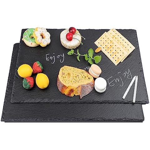 2 Pcs 16 x10 in Slate Cheese Boards Slate Board for Meat Cheese Appetizers, Slate Cheese Tray Serving Plate Tray Serving Board Stone Board Slate Platter with 2 Chalks for Christmas Housewarming Cover