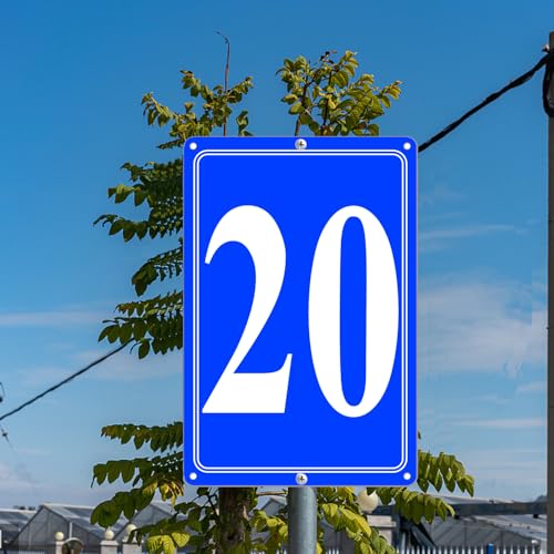 Image of Premium Aluminum Number Signs 20, Metal 12 inch X 8 inch Blue Numbered Signs Outdoor for Parking Lots, Floor, Dock, Court, Aisle, Field, High Visibility, No Fade, Weather-resistant