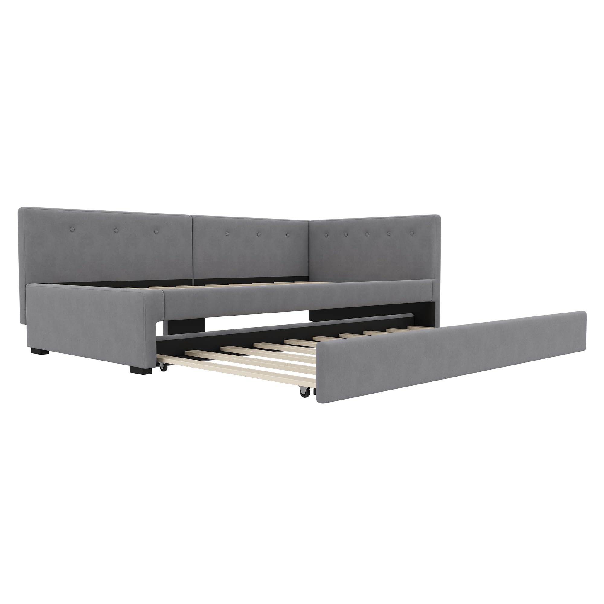 Daybett 90X200cm, Tagesbett mit Rollbett, Schlafsofa, Einzelbett (Ohne Matratze), Minimalistisches Styling (Grau)
