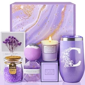 Gifts for women mom wife girlfriend sister friends her unique birthday christmas valentines day mothers day gifts wedding gifts initial lavender spa gift basket box c  urban country home decor