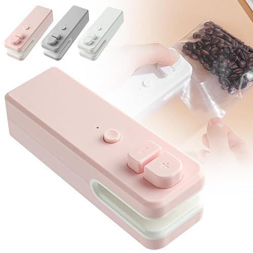 Mini Bag Sealer, 2025 Upgrade 2 in 1 Heat Sealer with Cutter USB Rechargeable Mini Sealing Machine Heat Seal Tool, Portable Vacuum Food Sealer Bag Sealing Machine for Plastic Bags Snack Bags (Pink) - Pink