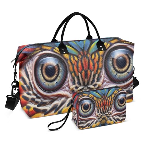 Large Foldable Travel Duffel Bag, Waterproof Gym Bag for Men & Women, Carry-On Luggage Weekender Overnight Bag, Macaw Eye Closeup