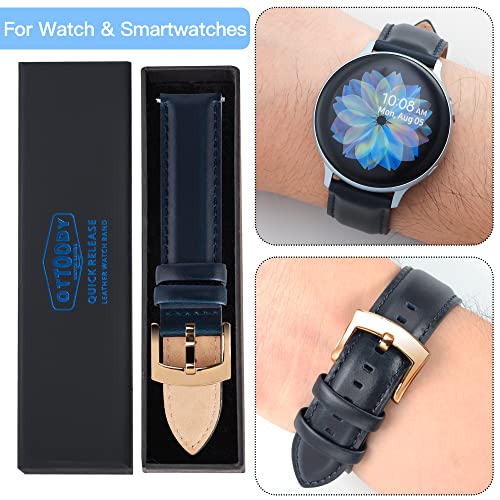 Image of OTTOODY Leather Watch Bands Quick Release, Elegant Top Grain Leather Watch Straps for Men & Women, Choice of Color & Width - 18mm, 19mm, 20mm, 21mm or 22mm Wristbands Bracelet for Watch & Smartwatch