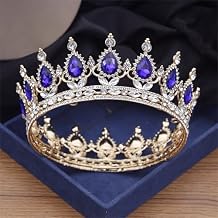 Wjnvfioo Gorgeous Crystal Tiara Crowns For Queen Wedding Crown Bride Diadem For Women Birthday Circle Ornaments Gold Blue