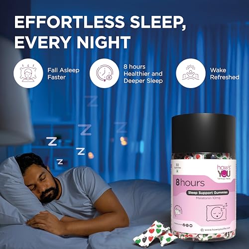 Image of How's You 8 hours Sleep Gummies for Men & Women | Melatonin 10 mg | No Added Sugar | Non Habit forming | Strawberry Flavour 30 Gummies for Deep Sleep