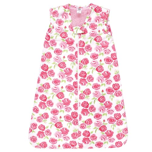 Hudson Baby Infant Girls Plush Faux Fur Sleeping Bag, Wearable Blanket, Pink Roses, 0-6 Months