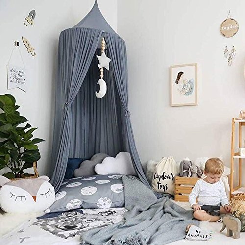 Mosquito Net Canopy, Dome Princess Bed Canopy Bedcover Curtain Tent Children's Room Decorate for Baby Kids Indoor Outdoor Playing Reading 240cm (Gray)