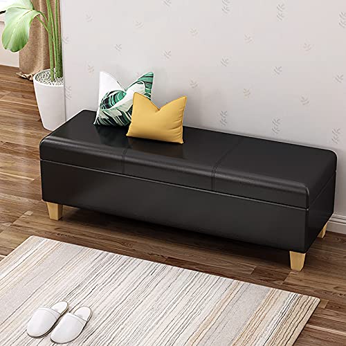 Moderno banco de almacenamiento de piel sintética para sala de estar y dormitorio, reposapiés y asiento tapizados, elegante nizer para muebles, color negro, 31 x 16 x 16 pulgadas