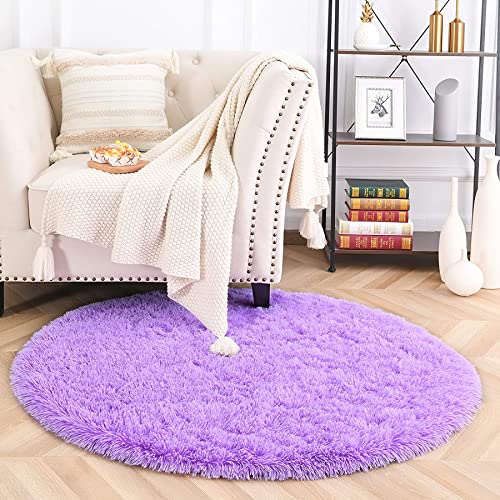 MARATIP Tapis Rond à Poils Longs, Moderne Tapis, pour Salon, Chambre à Coucher, Salle à Manger ou Chambre d'enfant,Tapis Doux et Moelleux pour la Chambre à Coucher(Violet,Ø 100 cm Rund)