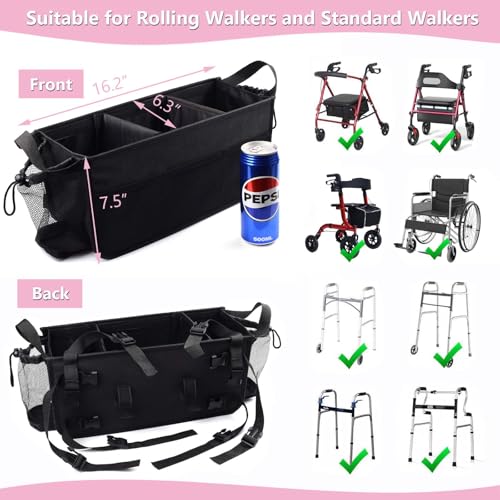 Image of Upgraded Rollator Basket Foldable Rollator Walker Storage Bag with Cup Holder for Seniors with Big Capacity,Never Tipping Over and Easy to Use,Best Present for Family