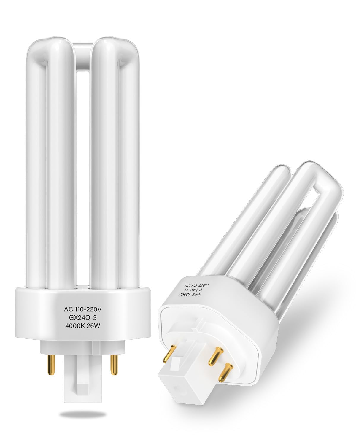 Lamptobe GX24Q-3 26W Compact Fluorescent Lamp 4 Pin - Natural White 4000K Energy Saving PLT-840 CFL Light Bulbs 3U Triple Turn CFL AC 220V Non-dimmable for Bathroom Bedroom Hallway Garage (2-Pack)