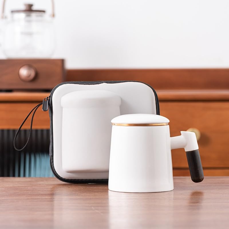 Tasse à thé Tasse de bureau en porcelaine de jade avec couvercle, filtre, séparation du thé, tasse à thé en céramique Récipient de trempage(C)