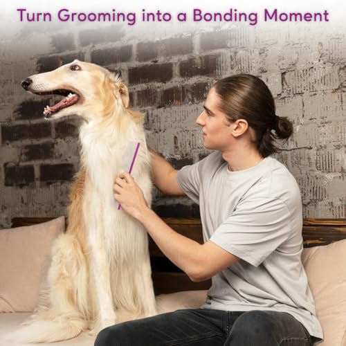 Image of Pet Comb 8 inches Comfortable Grooming Comb with Different-Spaced Rounded Stainless Steel Teeth, Easy Grip and Convenient Grooming for Pets Dog Cat with Medium Coarse Fur - Purple