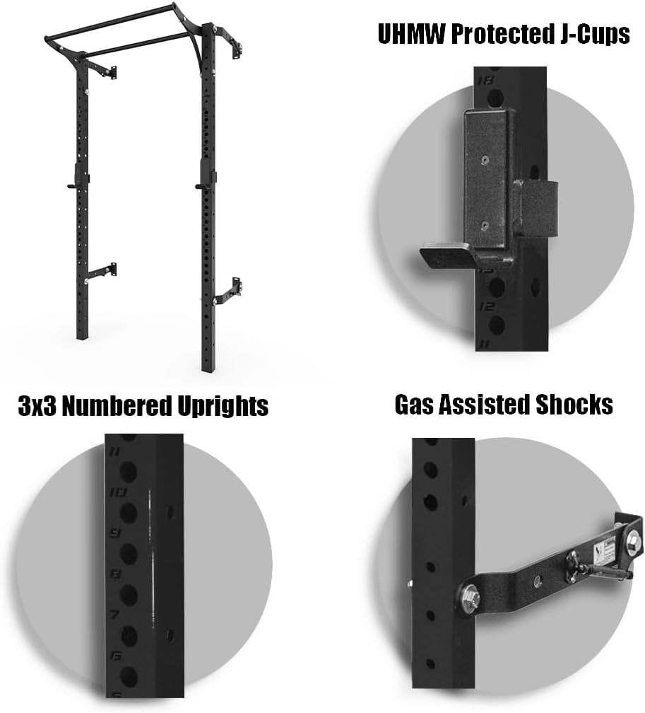 PRx Performance Profile® PRO Squat Rack 3x3 with Kipping or Multi-Grip Pull Up Bar As Seen On Shark Tank Wall Mounted Home Garage Gym Exercise System