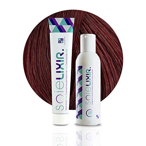 Soielixir Coloration permanente pour cheveux en crème sans résorcine, paraphénylènediamine et ammoniaque 93 couleurs - 100 ml - (Pack Teinture + Oxygène 10 vol. - 7/66 Blond moyen rouge intense Cover