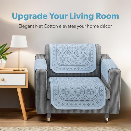 Image of Kuber Industries Soft Net Cotton Sofa Cover 5 Seater Set with Arms for Living Room | Sofa Protector Cover for Home Decor Protection | Galaxy 4 Way Design - Grey
