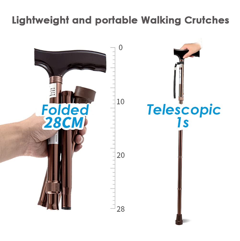 Muletas Plegables para Adultos, Bastones De Aluminio Ligero, Mangos Ergonómicos De Madera Maciza, para Ancianos, Discapacitados Y Discapacitados, Marrón Present
