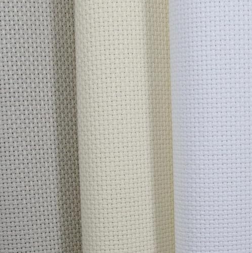 Image of KCS 3 pc of 15 inch x 18 inch(38cmx45cm) Counted Cross Stitch Cotton Aida Cloth Needlework Rolled Fabric Box,14CT,Pearl Grey+White+Ecru