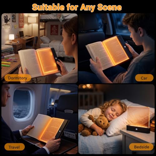 Image of Amber Book Light, Rechargeable Clear LED Flat Reading Light with 3 Colors & Timer, Dimmable Panel Plate Lamp Book Full Page Light for Reading in Bed at Night, Funny Gifts for Readers Book Lovers
