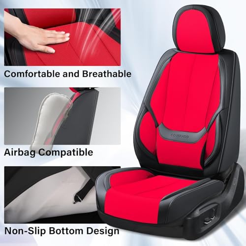 Image of Coverado Front Seat Covers, Universal Seat Covers for Cars, Breathable Leather Car Seat Protector, Front Car Seat Covers, Seat Covers Waterproof, Driver Seat Cover Fit for Most Cars, BlackRed