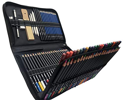 72 Colored 95 Pieces Oily Pencils Set For Adult Coloring Drawing Graphite Pencils, Charcoal Pencils, Paper Blending Stumps, Kneaded Eraser, Sketching Pencils Professional Art Pencils Kit For Beginners