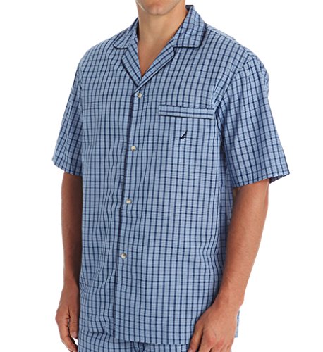 Nautica Men's Woven Plaid Camp Shirt, French Blue, Medium