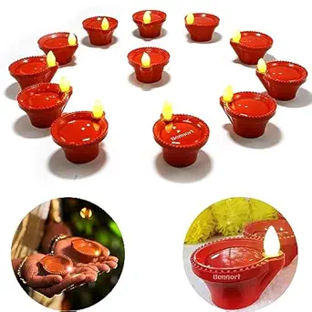 Water Sensor Electric LED Diyas Set of 4 Plastic Flameless & Smokeles Diwali Light Diya Warm Ambient Tea Ligth Candles for New Year,Festival,Christmas,Home Decoration (Water Sensor LED Diyas 4)