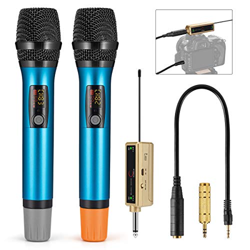 Exclusive Discount 50% Price Wireless Microphone System, 100 Channel UHF Cordless Microphone with Rechargeable Receiver 6.35mm(1/4'') and 3.5mm(1/8'') Plug, 200 Ft for DJ, Church, Karaoke, Class, Wedding