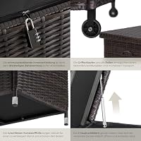 tectake® Poly Rattan Auflagenbox wetterfest, abschließbare Box mit Deckel, outdoor Aufbewahrungskiste mit Innentasche, Kissenbox 270L, rollbar, für Garten, Terrasse, Balkonmöbel - braun – Ansicht 5