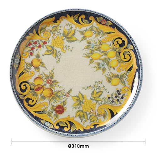 HENDI Pizzateller, Porzellan, Muster: Barockstil, Geschirrspüler und Mikrowellen geeignet, ⌀310mm, gelb/schwarz