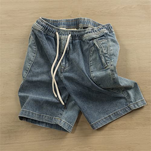 Eodnsofn Summer Denim Shorts American Street Five Pants Drawstring Elastic Waist Split Sand Wash Pants (Color : A, Size : Xl Code) #TOP5