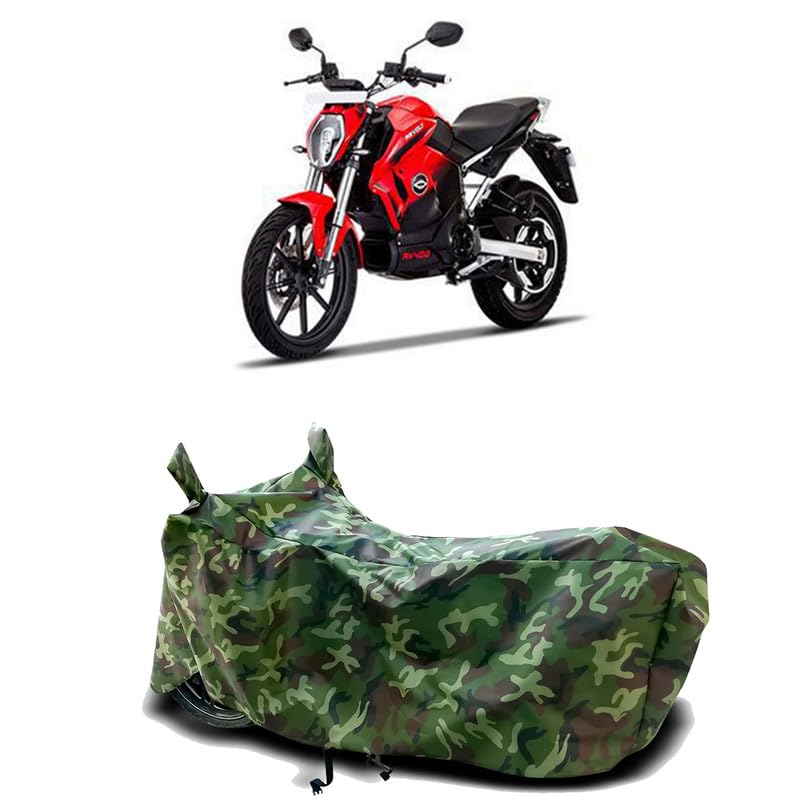 Image of DUFFEL-100% Heat Protection Two Wheeler Bike /Scooty Body Cover for Revolt Motors RV 400 BS6 Water Resistance /UV-Rays /Birds Dropping /Scratchproof /Dust Proof /Waterproof[Green Jungle Print]
