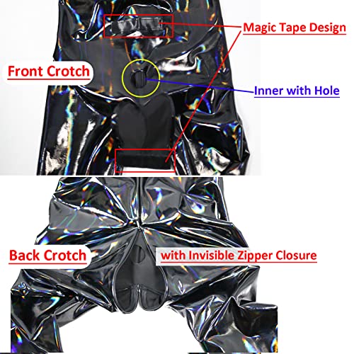 LESOYA Men's One Piece Shiny Wetlook PVC Leather Long Sleeve Bodysuit Back with Zipper Catsuit Clubwear3