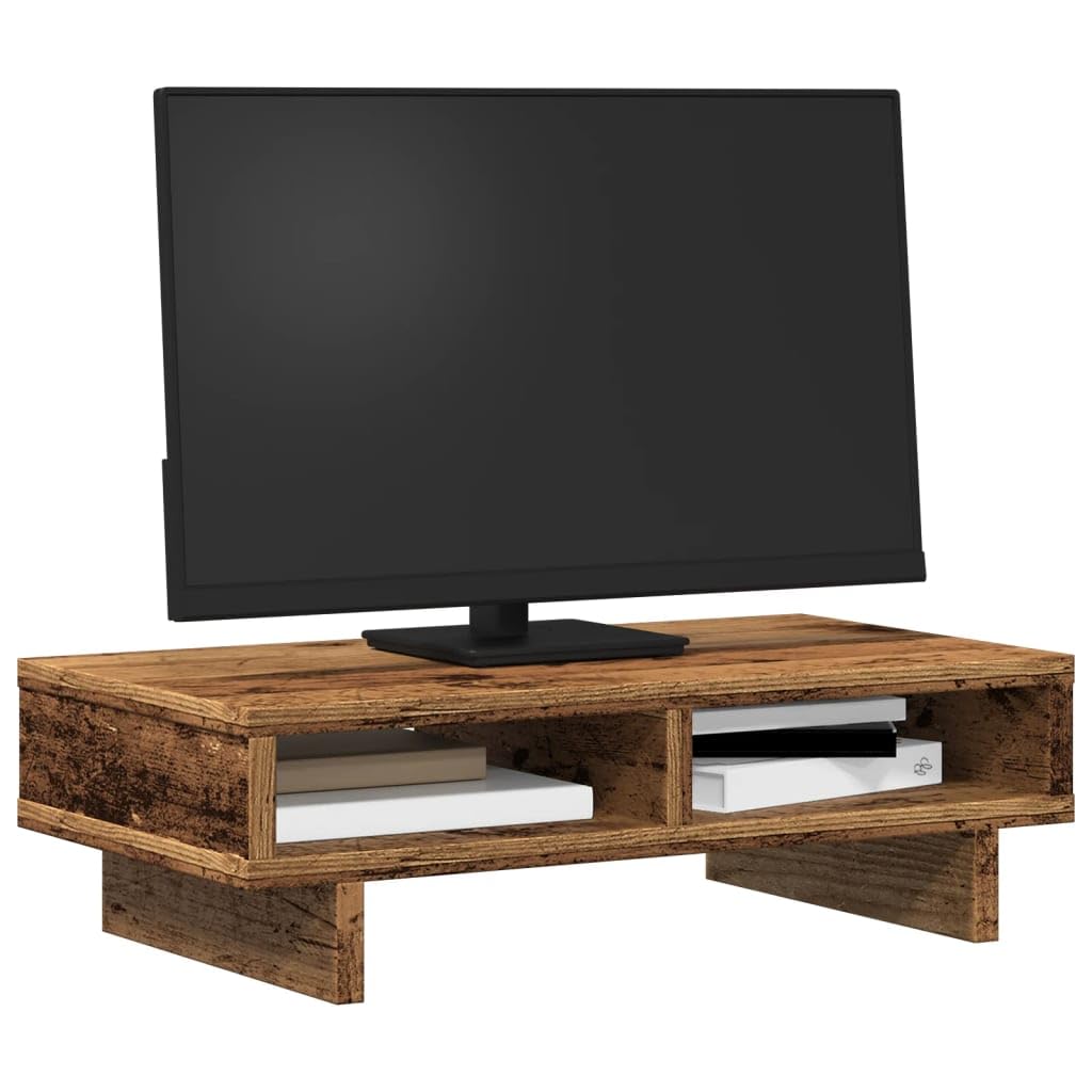 Supporto per monitor, effetto legno anticato, 50 x 27 x 15 cm, regolabile in altezza, con 2 scomparti, per lavorare ergonomicamente in casa e in ufficio, stabile supporto da tavolo per laptop