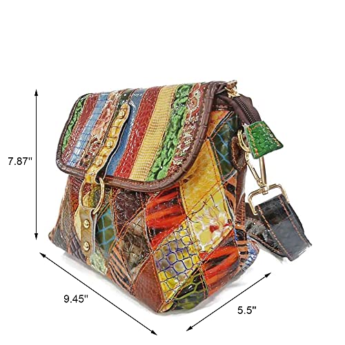 Bolso cruzado de cuero genuino multicolor para mujer miniatura 2