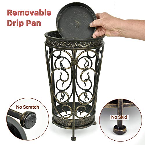 Dualplex Super Quality Umbrella Stand, Umbrella Holder, Antique Look Metal, Entry Hallway Décor, Round Style, w/Removable Drip Tray. Home, Office Decoration Rack Holds Umbrellas Canes Walking Sticks - Thumbnail 2