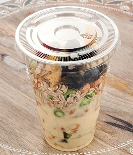 Image of Golden Apple Cup series, 24oz-50sets Clear Plastic cups with Flat lids no hole, BPA Free