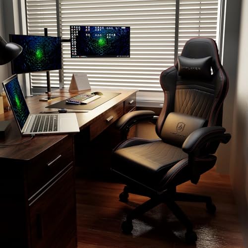 Image of GTPLAYER ACE-PRO Music Gaming Chairs - Built-in Speakers, App Support & Bluetooth Control, Computer Game Chairs with Footrest for Adults, Ergonomic, Reclining, Linkage Armrest, Black & Red Stitch